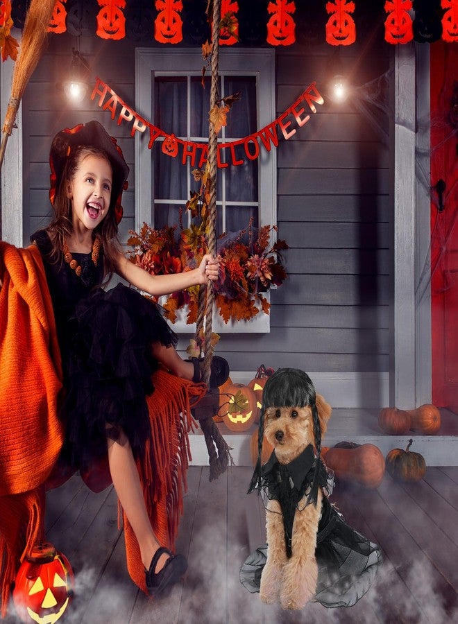Coume 3 Pcs Halloween Dog Costumes for Dog with Belt and Wig Black Cute Pet Costume Dress for Puppy Dogs Cats Cosplay Halloween Birthday Party Outfit(M) - Image 5