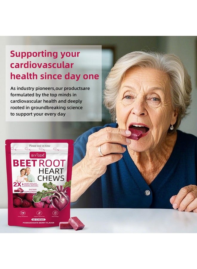 BIYODE مكمل مضغ جذر الشمندر BIYODE: 700 ملغ من مسحوق جذر الشمندر 250 ملغ من مستخلص بذور العنب دعم صحي للقلب دعم أكسيد النيتريك في الدم مضاد للأكسدة بنكهة توت الرمان سكر منخفض غير معدل وراثيًا 60 مضغ - Image 5
