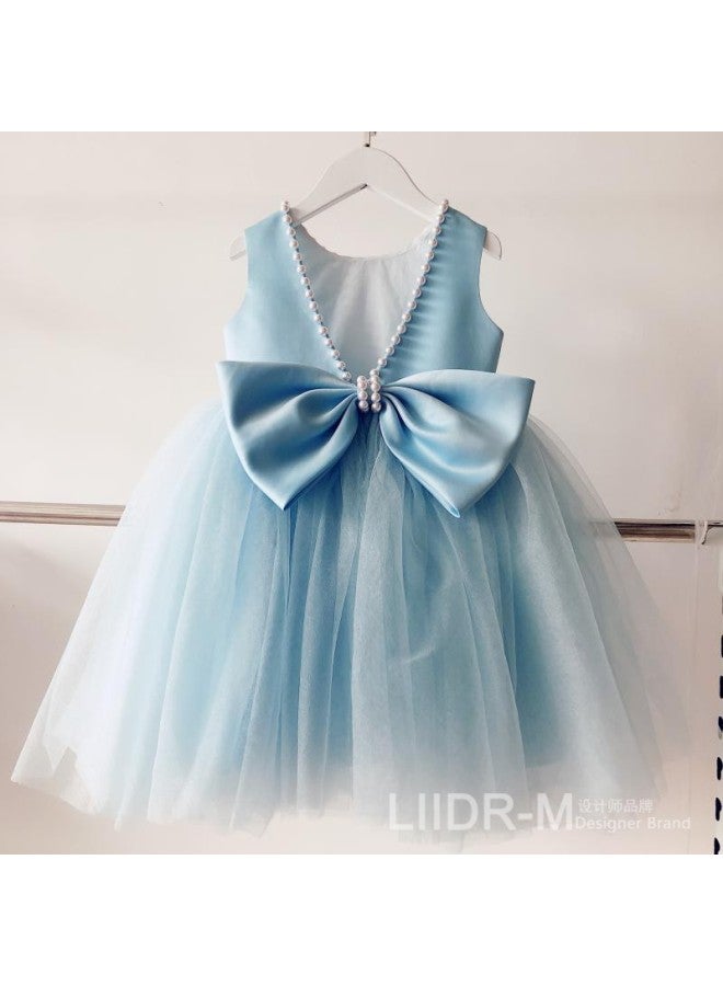 Children's Dress Pink Sweet Backless Bow Baby's One-year Birthday Dress Poncho Girls' Princess Dress