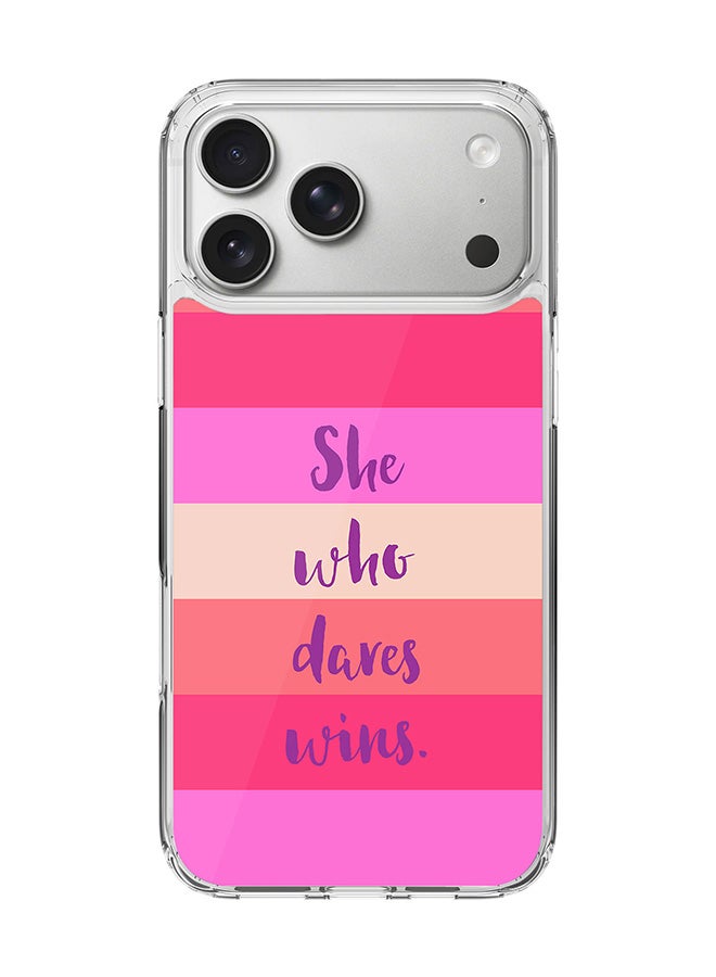 Stylizedd Classic Clear MagSafe Case for iPhone 17 Pro Max , Hybrid Soft Case Flexible Edges Anti Drop TPU PC Gel Thin Transparent Cover [ Designed for iPhone 17 Pro Max ] - She who dares wins