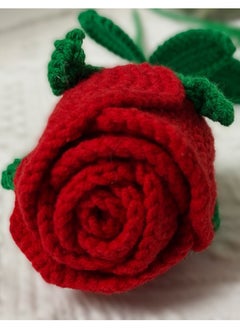 JewelOnPalette Handcrafted Crochet Rose Bouquet, 6 Red Roses with Green Leaves, Bouquet Wrapped  - Image 3