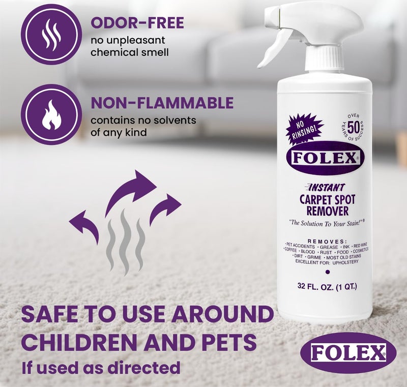 FOLEX Instant Carpet Spot Remover 32 oz - Powerful Stain Remover for Carpets, Upholstery & Rugs - Eliminates Pet Stains, Grease, Red Wine, Food, Makeup & More - With Reusable Cleaning Cloth - 1 Pack - Image 4