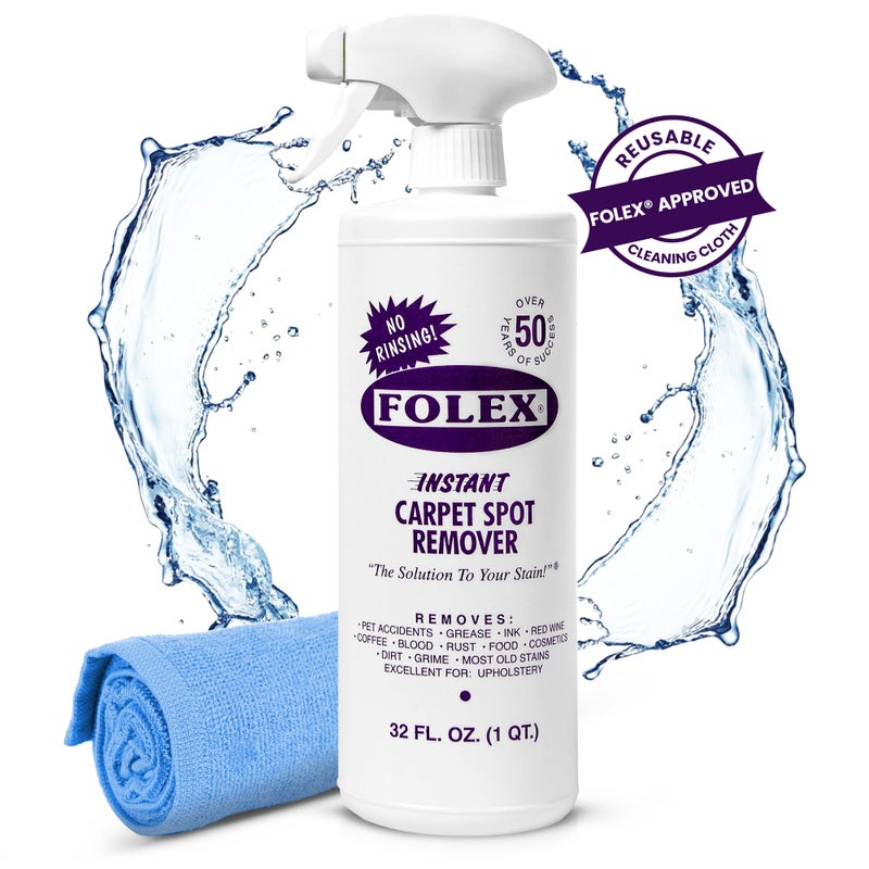 FOLEX Instant Carpet Spot Remover 32 oz - Powerful Stain Remover for Carpets, Upholstery & Rugs - Eliminates Pet Stains, Grease, Red Wine, Food, Makeup & More - With Reusable Cleaning Cloth - 1 Pack - Image 3