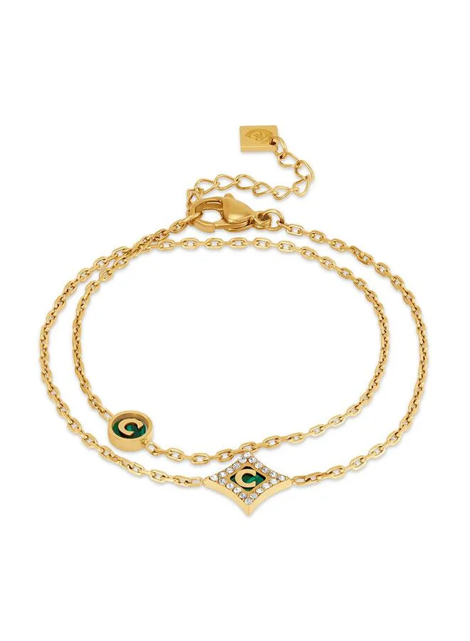 Tessa Gold Plated Stainless Steel Double Chain Bracelet for Women 330mm