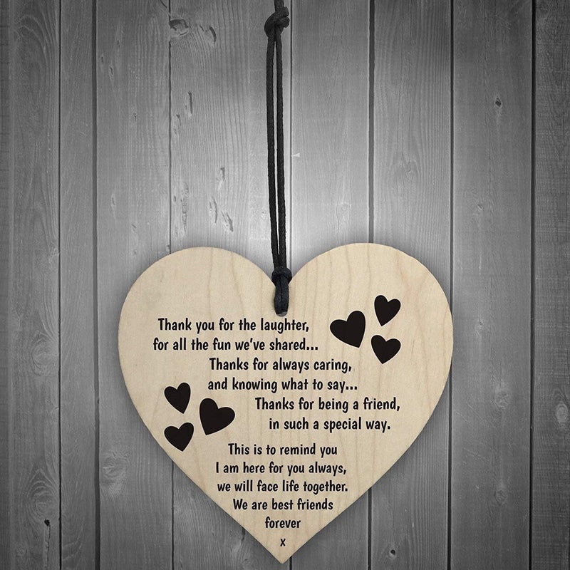 RED OCEAN Best Friends Forever Wooden Hanging Heart Friendship Love Gift - Thank You Sign - Image 2
