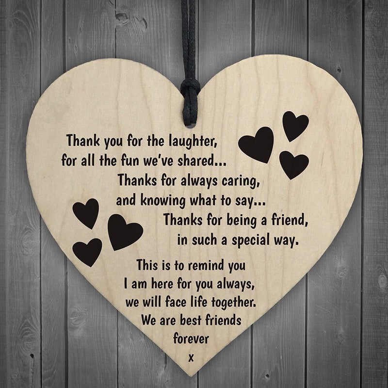 RED OCEAN Best Friends Forever Wooden Hanging Heart Friendship Love Gift - Thank You Sign - Image 1