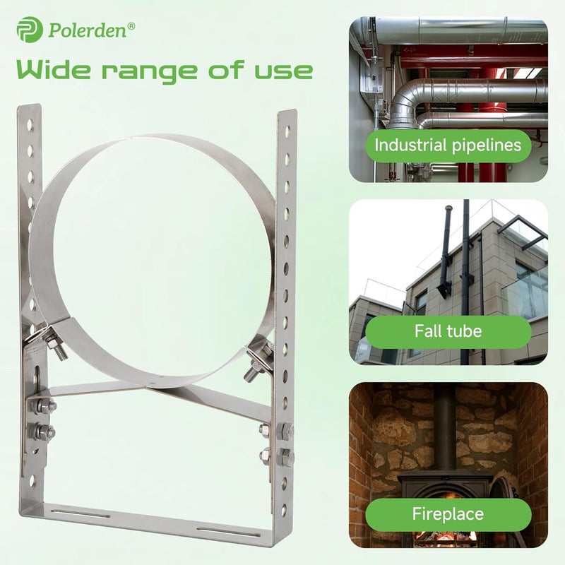 P Polerden Adjustable Wall Support Bracket(8" Inner Ring) for Wood Stove Pipe, 6" Double Wall Chimney Pipe, 304 Stainless Steel Adjustable Wall Bracket, Chimney Pipe Holder, Fireplace Pipe Wall Bracket - Image 3