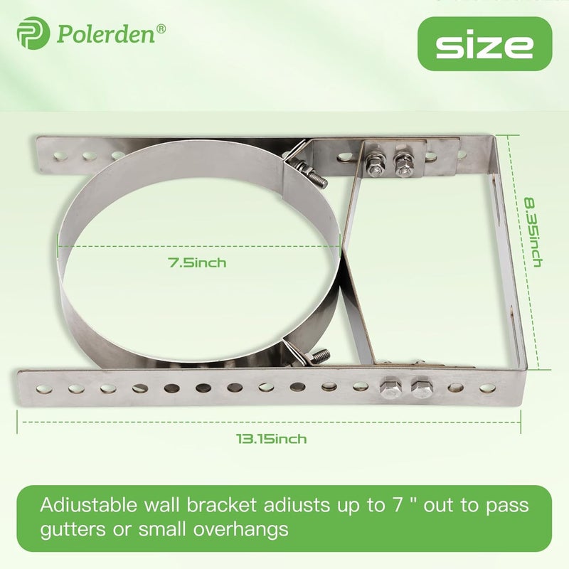 P Polerden Adjustable Wall Support Bracket(8" Inner Ring) for Wood Stove Pipe, 6" Double Wall Chimney Pipe, 304 Stainless Steel Adjustable Wall Bracket, Chimney Pipe Holder, Fireplace Pipe Wall Bracket - Image 2