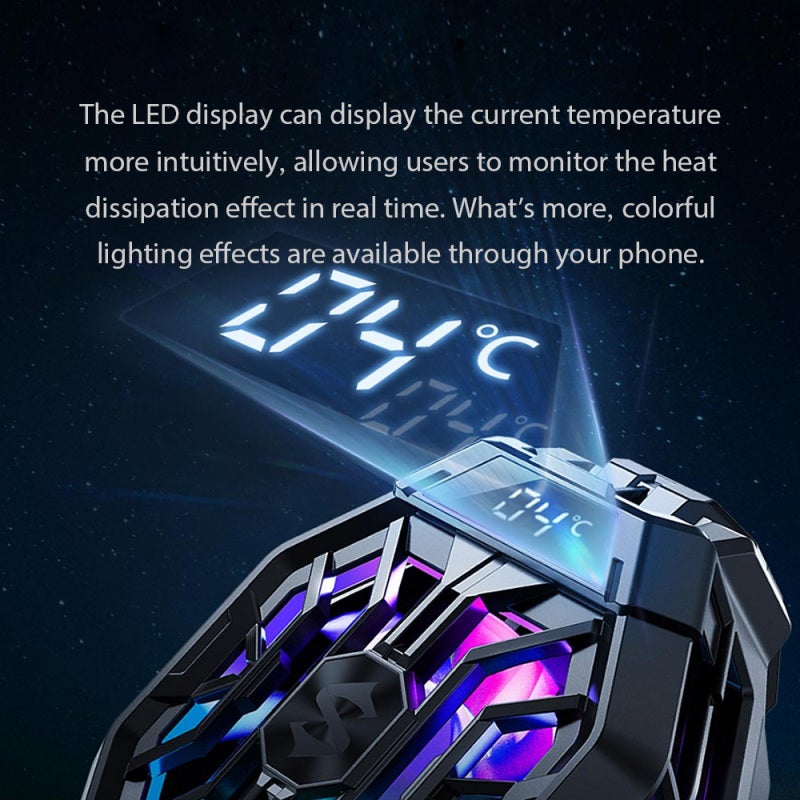 Phone Cooler: Compact Black Heatsink Cooling Fan - Low Noise Adjustable 3-Level Speed LED Display for Gaming Phone & Smartphone Accessory - Image 5