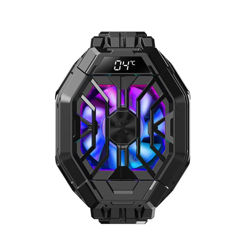 Phone Cooler: Compact Black Heatsink Cooling Fan - Low Noise Adjustable 3-Level Speed LED Display for Gaming Phone & Smartphone Accessory - Image 1