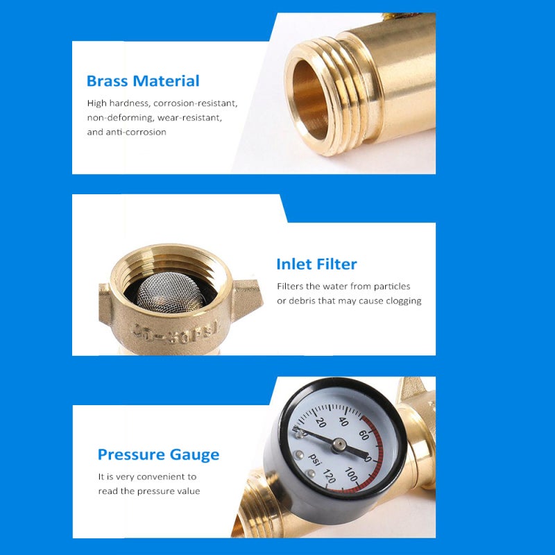 RV Water Pressure Regulator: 3/4 Inch Lead-Free Brass Gold - Real-Time Pressure Gauge With Inlet Screen Filter Pressure Reducing Valve for RV Campers, Boats, Garden Irrigation - Image 5