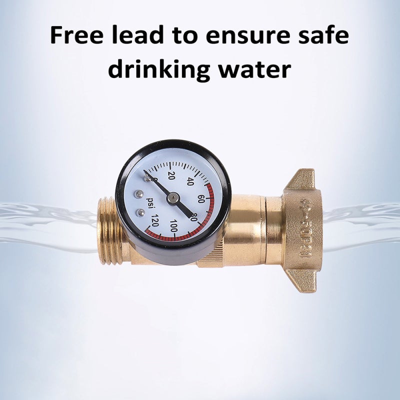 RV Water Pressure Regulator: 3/4 Inch Lead-Free Brass Gold - Real-Time Pressure Gauge With Inlet Screen Filter Pressure Reducing Valve for RV Campers, Boats, Garden Irrigation - Image 2