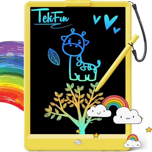 TEKFUN Toys for Girls Boys 10IN LCD Writing Tablet Magic Doodle Board with AntiLost Stylus Mess Free Coloring for Toddlers Drawing Pad Toddler Travel Car Plane Trip Toys Gifts Yellow - Image 1