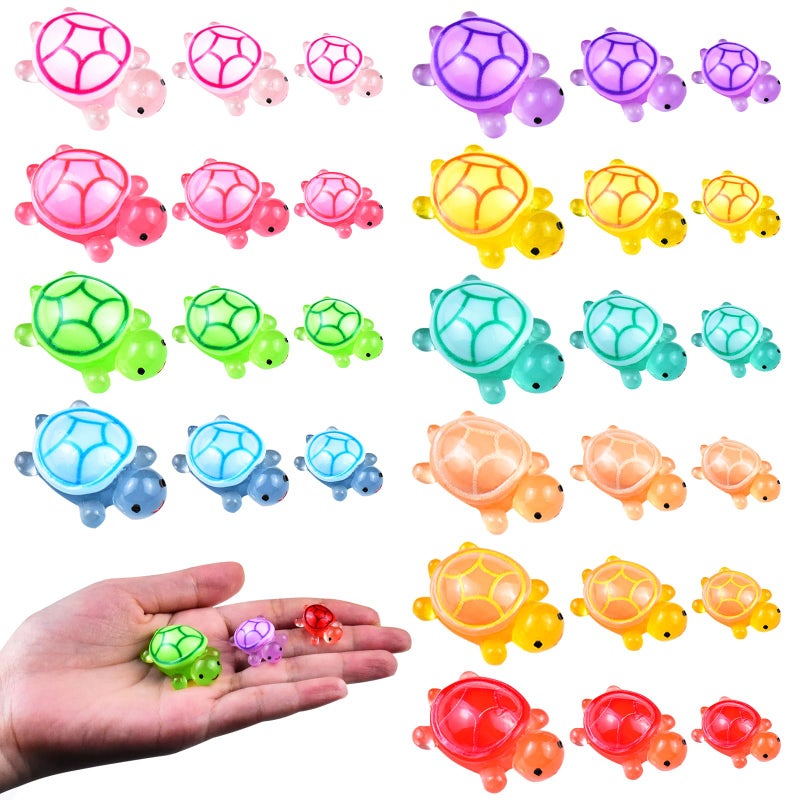 HOMICO 30PCS Mini Turtles Family Figurines Luminous Tiny Resin Animals Tiny Turtles for Dollhouse Fairy Garden Micro Moss Landscape Home Decor 3 Sizes and 10 Colors - Image 3