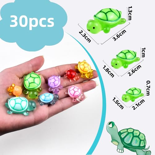 HOMICO 30PCS Mini Turtles Family Figurines Luminous Tiny Resin Animals Tiny Turtles for Dollhouse Fairy Garden Micro Moss Landscape Home Decor 3 Sizes and 10 Colors - Image 5