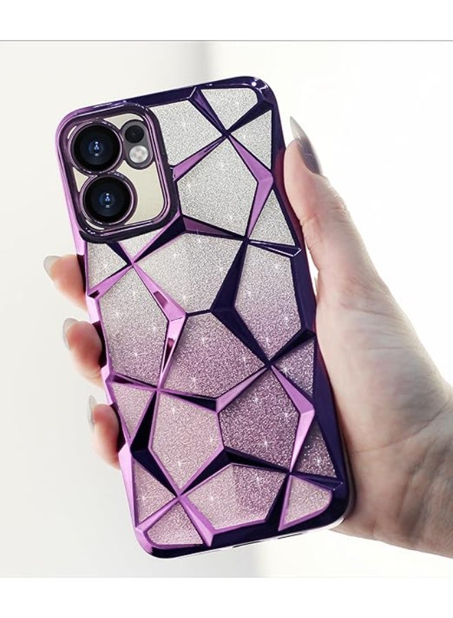 Compatible with Oppo Reno13 F/Reno 13F Case Plating Bling Gradient Glitter Clear Cover Soft TPU Silicone Cute Camera Protection Shockproof Back for Women Girls Case - Purple