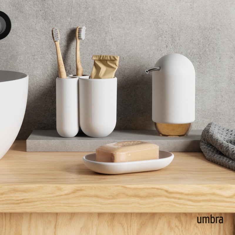 Umbra Touch Soap Dish for Bathroom - Modern Oval Shape for Sink - Durable and Easy to Clean, White - Image 2