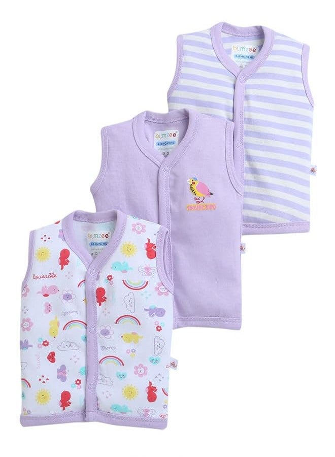 BUMZEE طقم ملابس داخلية بدون أكمام للبنات من بامزي، أبيض ولافندر، مكون من 3 قطع، مناسب لعمر 6-9 أشهر (Peb9304D-wht.lvd) - Image 1