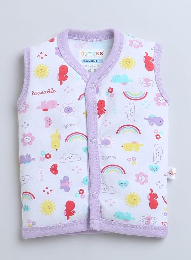 BUMZEE طقم ملابس داخلية بدون أكمام للبنات من بامزي، أبيض ولافندر، مكون من 3 قطع، مناسب لعمر 6-9 أشهر (Peb9304D-wht.lvd) - Image 2