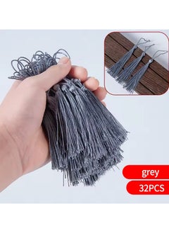 Abrar Colorful Silk Tassels with Hanging Rope Grey for Home Decor, Curtains, Jewelry, Weddings, and Keychains 32 Pieces 