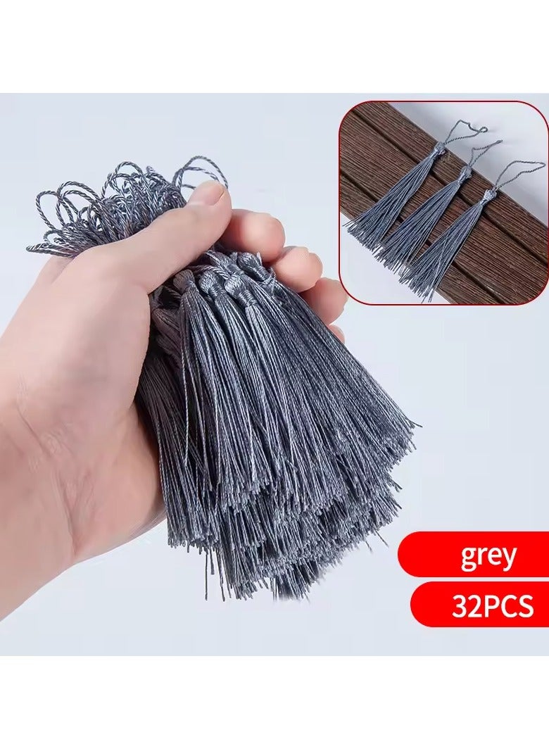 Abrar Colorful Silk Tassels with Hanging Rope Grey for Home Decor, Curtains, Jewelry, Weddings, and Keychains 32 Pieces