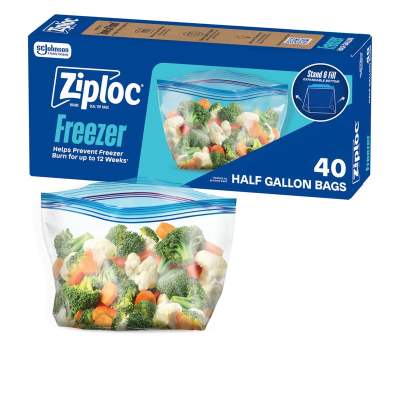 Ziploc Half Gallon Food Storage Freezer Bags, Easy Open and Close, 40 Bags Total - Image 1