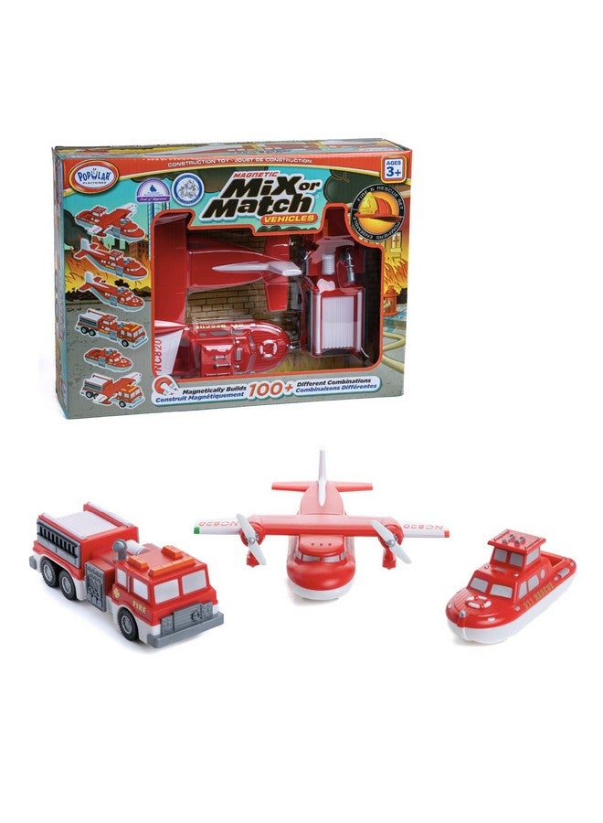 Popular Playthings ألعاب شعبية مركبات مغناطيسية مزيج أو تطابق®، إطفاء وإنقاذ، أحمر وأبيض - Image 1