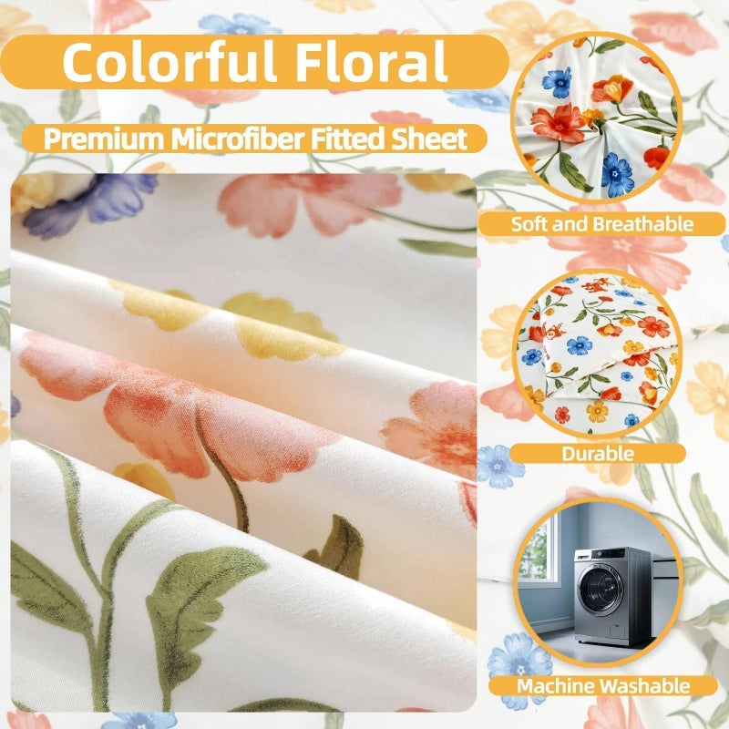 SDIII Reindeer and Floral Twin Fitted Sheet with 2 Pillowcases, Not Including Flat Sheet, Fawn and Floral Sheets Fall Deep Pocket, Flower and Animal - Image 3