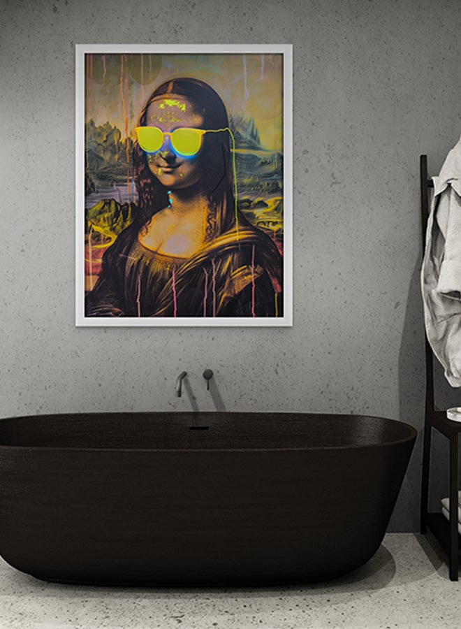 Art Decor Art Decor Mona Lisa Yellow Neon Pop Art Oil Painting Style Fine Art Frame Wall Art Wall Décor for Living Room Bedroom Home Office Gifting  - Image 1