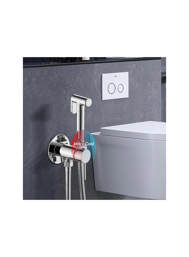 The Bros رشاش بيديت محمول من بروز مع خرطوم بيديت من الفولاذ المقاوم للصدأ بطول 59 بوصة، مجموعة رشاش لخلط الماء الساخن والبارد لرشاش بيديت المرحاض، رشاش قماش الحمام، رشاش حفاضات للاستحمام والنظافة الشخصية - Image 4