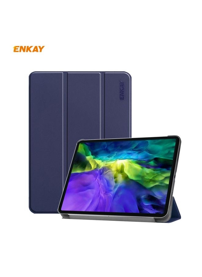 HuHa Case Cover For iPad Pro 11 2022 / 2020 / 2021 ENKAY ENK-8001 Denim Pattern Horizontal Flip Leather Smart Tablet Case with Holder Dark Blue 