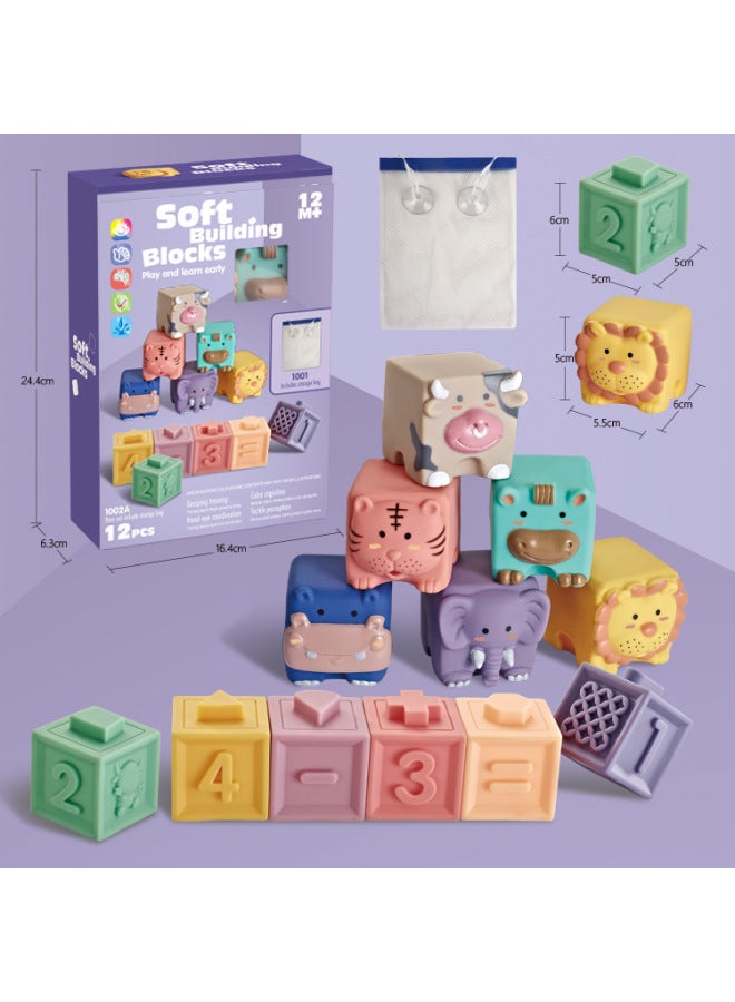 Animal Digital Soft Rubber Relief Building Blocks Baby Children Can Bite Boiled Baby Educational Toys-Color:1071 Soft Rubber Animal-Height:5.5cm - Image 2