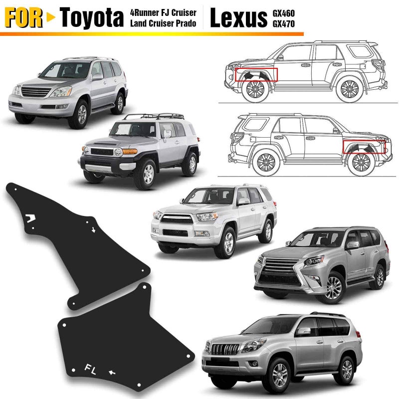 YHTAUTO Set of 4 Splash Shield Fender Inner Liners Mud Flaps Replacement for Toyota Land Cruiser Prado 2003-2019 Toyota 4Runner 2003-2009 FJ Cruiser 2007-2014 Lexus GX470 2003-2009 GX460 2010-2019 - Image 3