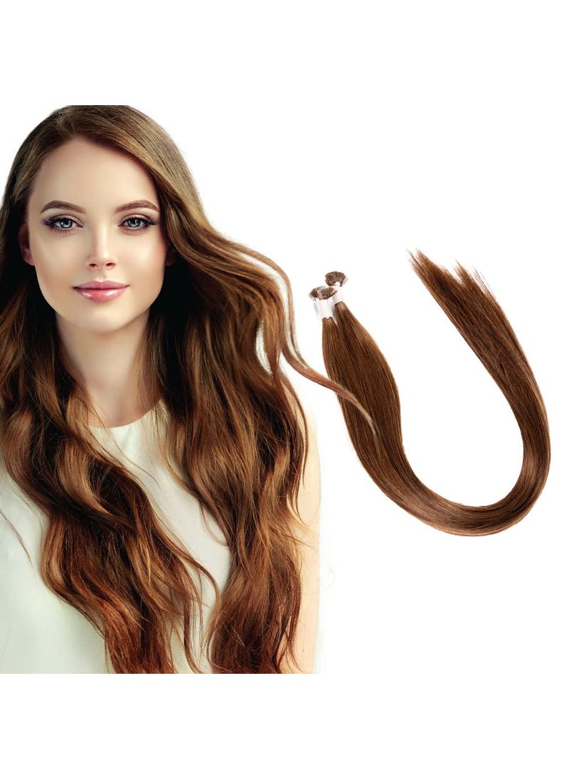 EVERLONG - U Tip Hair Extensions by Everlong, Remy Human Hair, Fusion Glue Adhesive Method, Premium Keratin 56 gram Bundles, 16" #6 Chestnut - Image 1