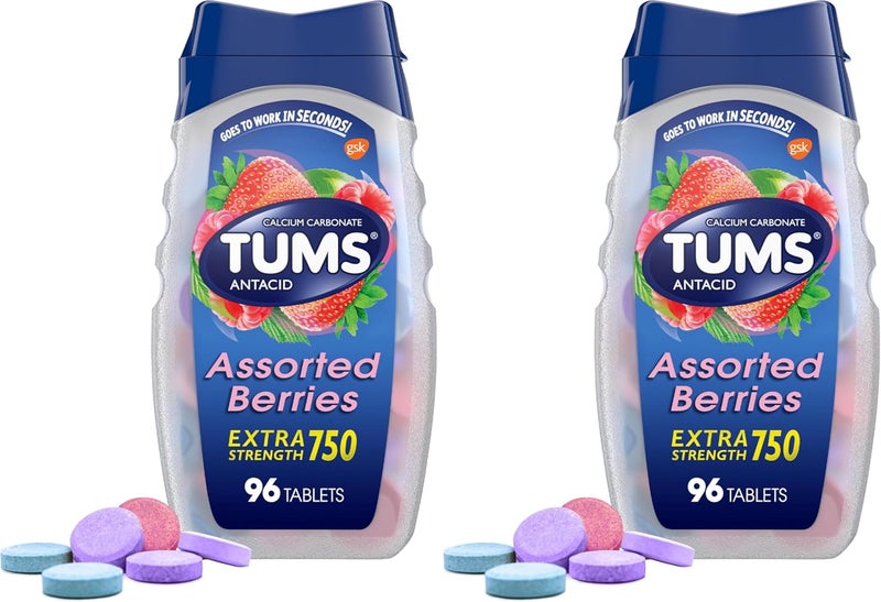 TUMS Extra Strength Assorted Berries Antacid Tablets for Heartburn Relief 96 Count Pack of 2 - Image 1
