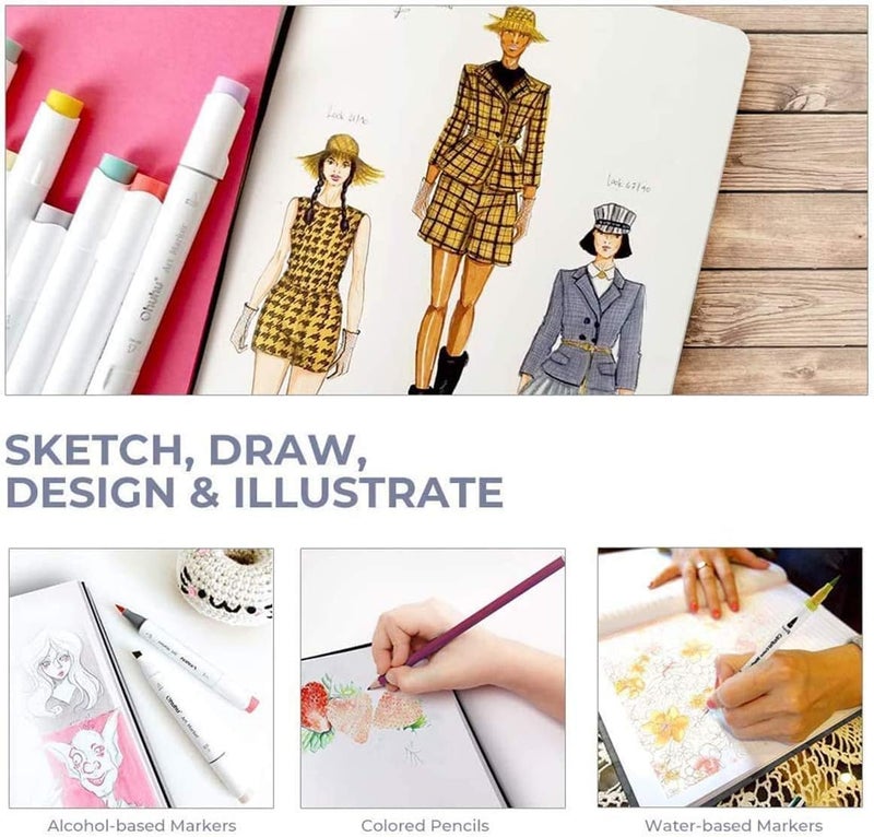 Ohuhu Sketchbook Marker Paper Pad: 2 Pack 8.3"x8.3"&8.3"x11.7" Art Sketch Book Drawing Papers Each Size Holds 78 Sheets/156 Pages 120 lb/200 gsm Hardcover Sketching Books Christmas Gift - Image 4