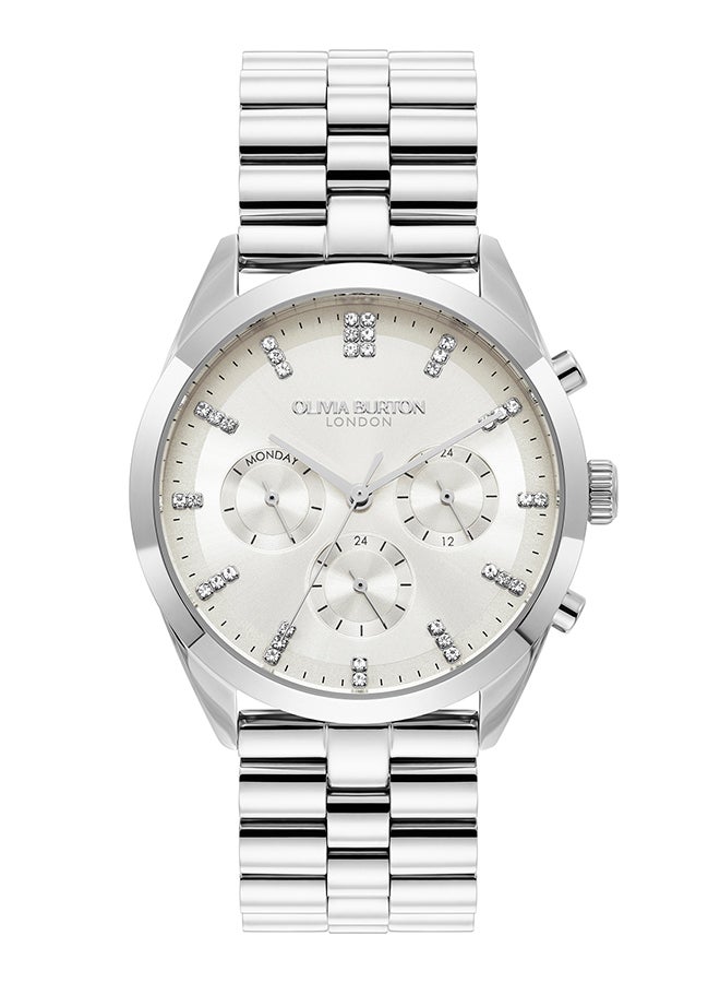 OLIVIA BURTON ساعة نسائية مستديرة متعددة الوظائف بحافظة من الفولاذ المقاوم للصدأ - Image 1