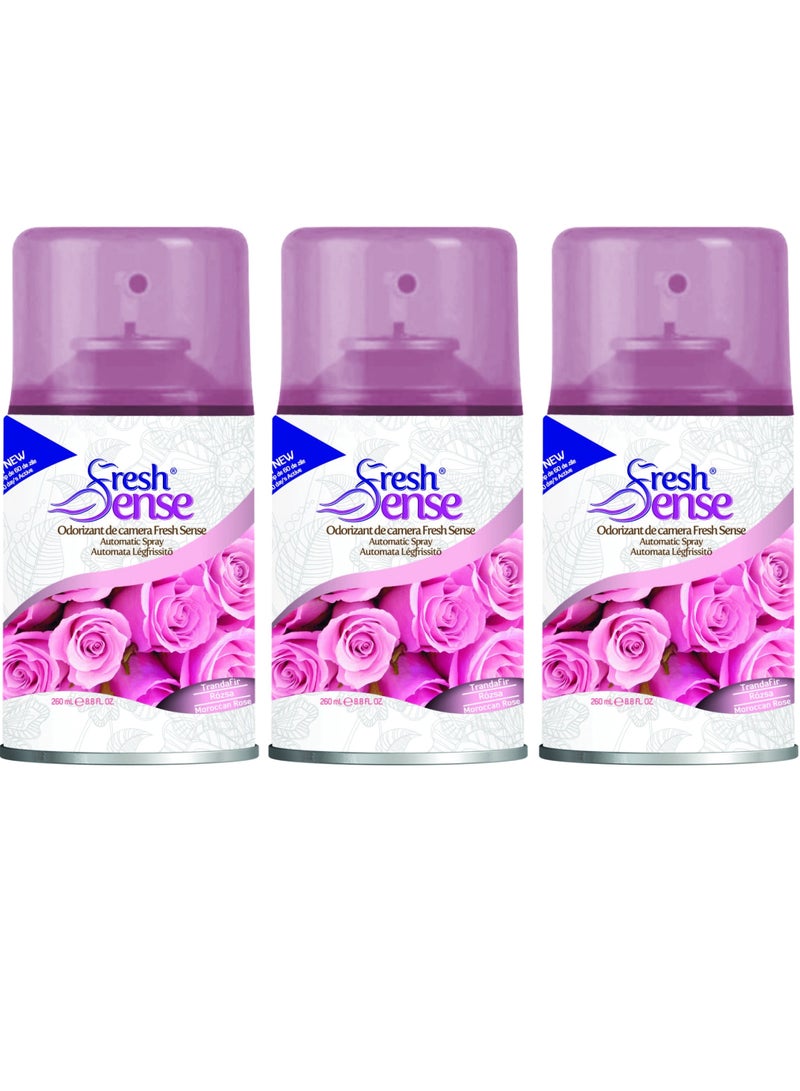 Fresh Sense ROSE Refill - PACK of 3 x 260ml - Automatic Spray Auto Spray Air Freshener for Home Bathroom Toilet Office Neutralizes Bad Odors FRESH SENSE - Image 1