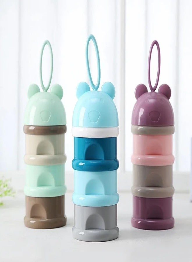 Mega Tree 3-Layer Baby Food Storage Container, BPA-Free Milk Powder Dispenser with Leak-Proof Funnel Spout, Cute Bear Stackable Snack Box for Travel, Portable Feeding Container (Multicolour) - Image 3