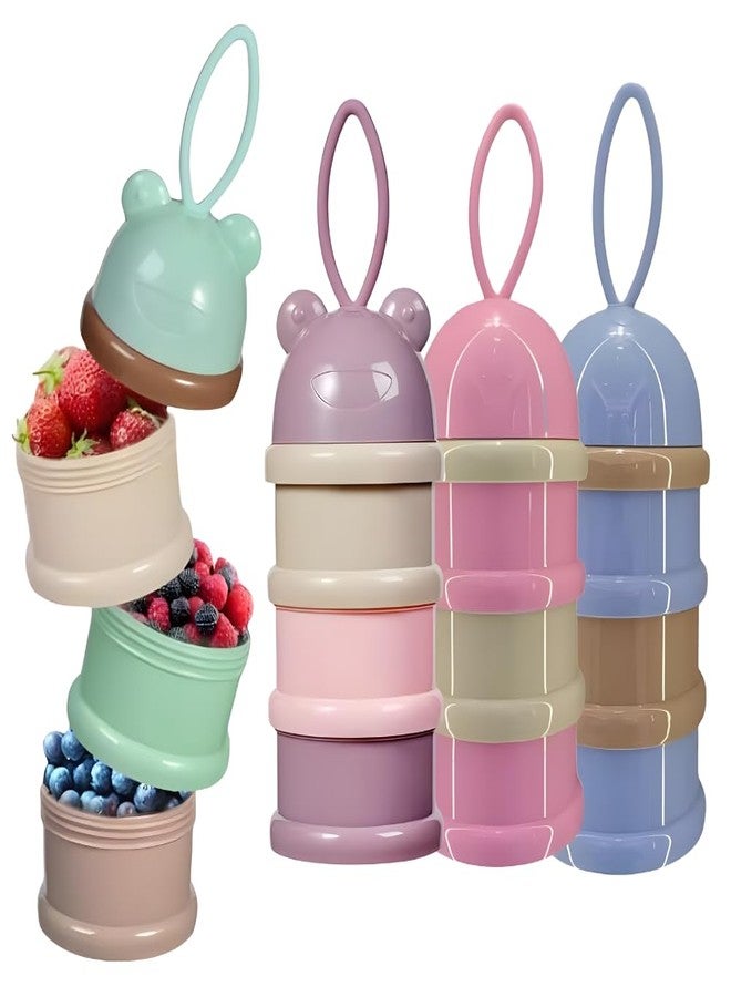 Mega Tree 3-Layer Baby Food Storage Container, BPA-Free Milk Powder Dispenser with Leak-Proof Funnel Spout, Cute Bear Stackable Snack Box for Travel, Portable Feeding Container (Multicolour) - Image 1