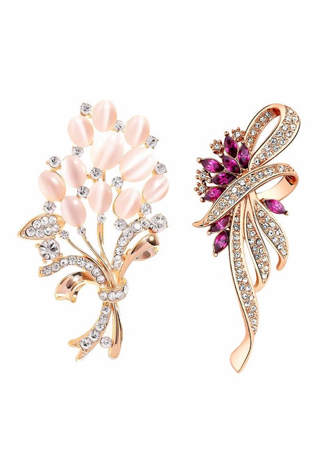 Brooches for Women, Set of 2 Rhinestone Brooch Pins, Elegant Gold Crystal Floral Wedding Bouquet