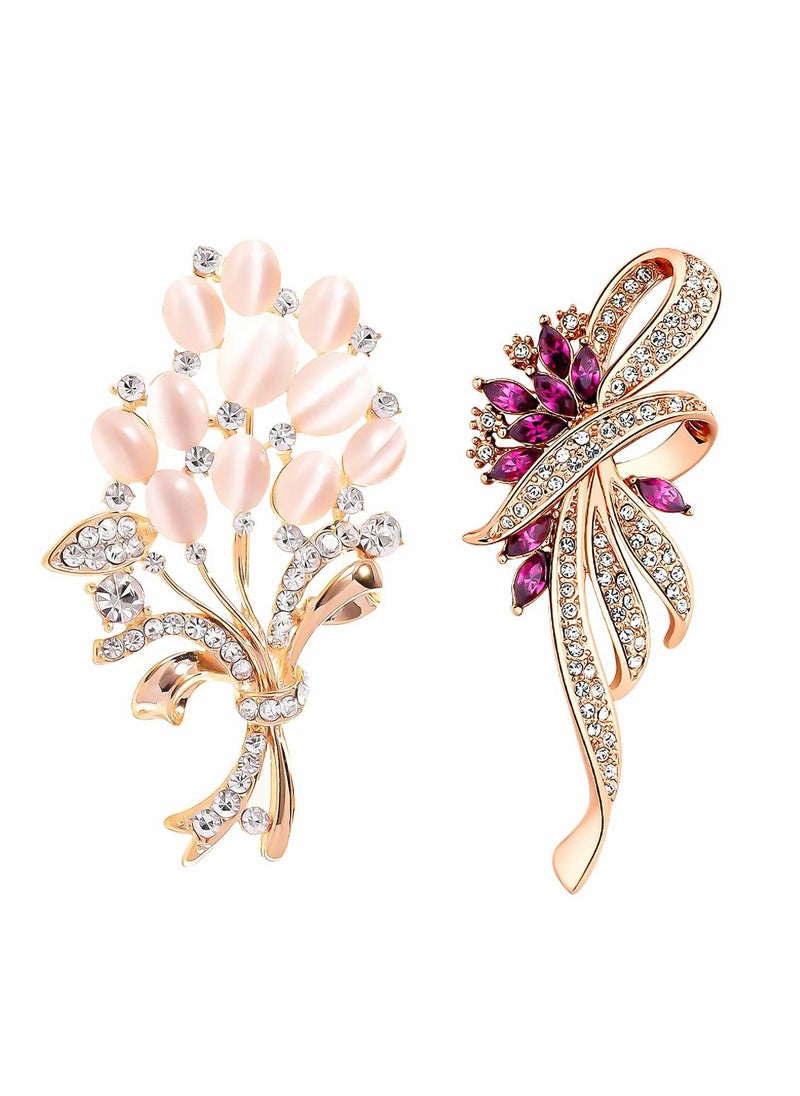 Excefore - Brooches for Women, Set of 2 Rhinestone Brooch Pins, Elegant Gold Crystal Floral Wedding Bouquet - Image 1