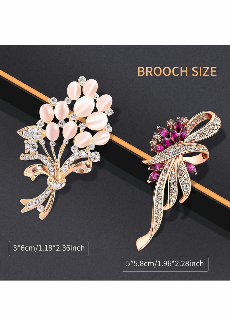 Excefore - Brooches for Women, Set of 2 Rhinestone Brooch Pins, Elegant Gold Crystal Floral Wedding Bouquet - Image 1
