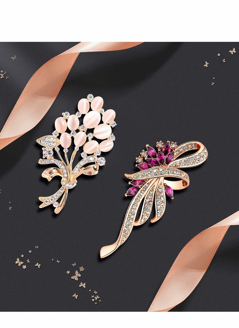 Excefore - Brooches for Women, Set of 2 Rhinestone Brooch Pins, Elegant Gold Crystal Floral Wedding Bouquet - Image 1