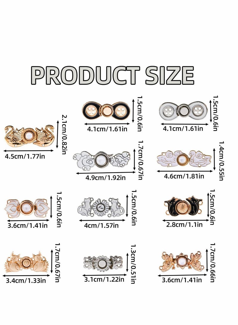 Y&D Jean Waist Adjustment Buckle Buttons 11 Pcs Pant Clips for Fashion DIY Sewing Button Dress Jeans Too Big Loose Adjustable Tightener Flower - Image 2