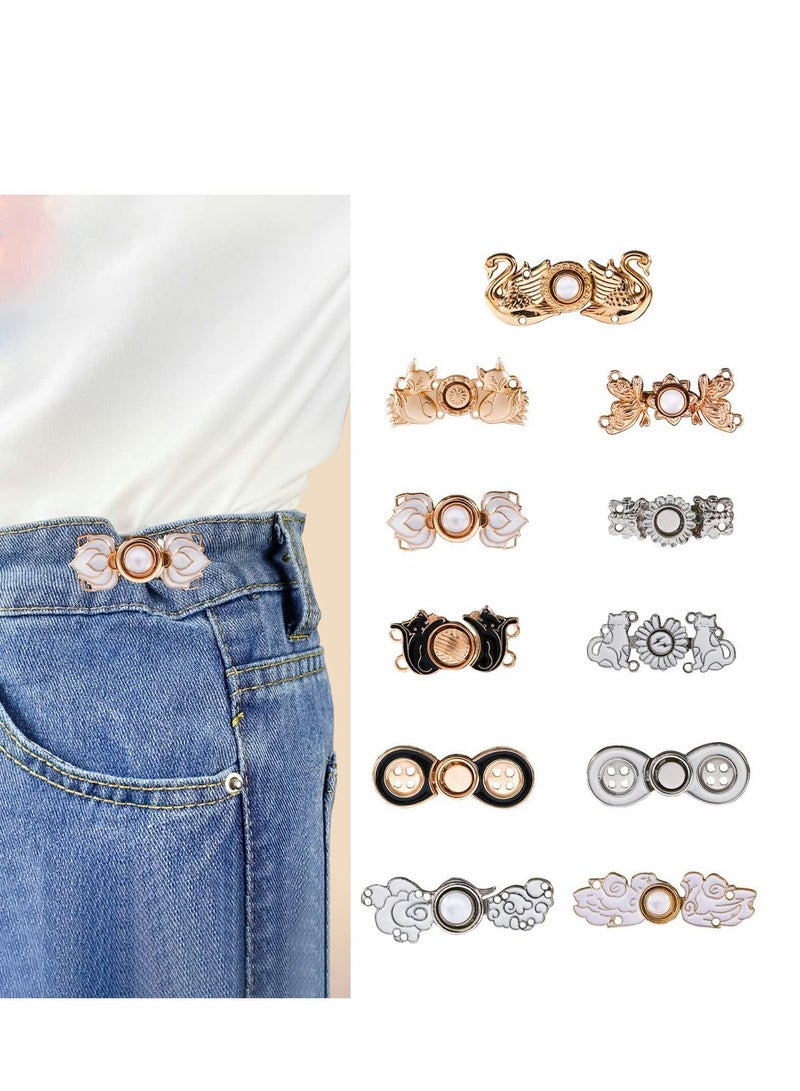 Y&D Jean Waist Adjustment Buckle Buttons 11 Pcs Pant Clips for Fashion DIY Sewing Button Dress Jeans Too Big Loose Adjustable Tightener Flower - Image 1