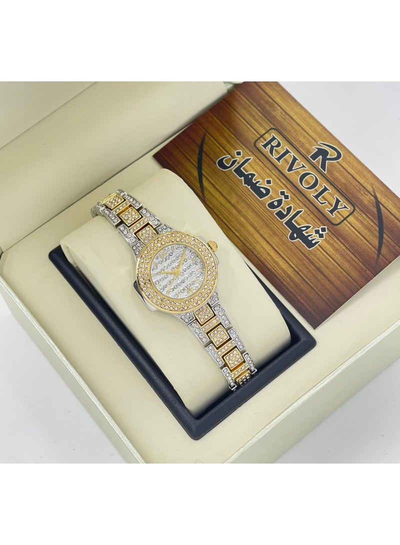 ريفولي ساعة يد نسائية من الفولاذ المقاوم للصدأ مرصعة بالكريستال