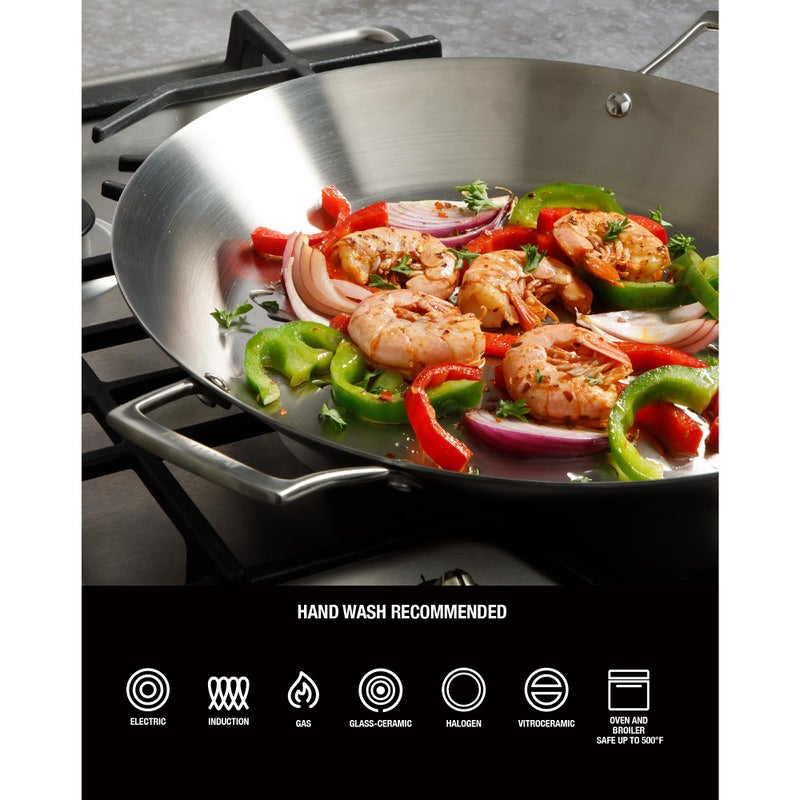 Babish 13 Inch Tri-Ply Stainless Steel Paella Pan, Large Skillet, Griddle, Frying Pan - Induction Safe - Image 4