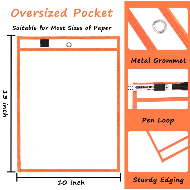 Antner 30 Pack Oversized Dry Erase Pockets Sleeves Reusable Ticket Holders, Clear Plastic Sheet Page Protectors, Heavy Duty Work Pockets School Teacher Classroom Office Organization Supplies, 10 Color - Image 4