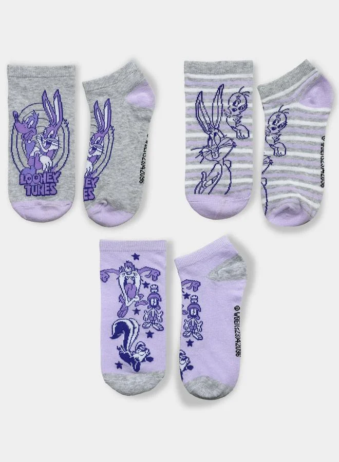لوني تونز ثلاث جوارب مطبوعة بطول الكاحل